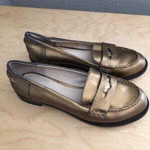 C WONDER Leather Penny Loafers Women's size 6 Gold Metallic